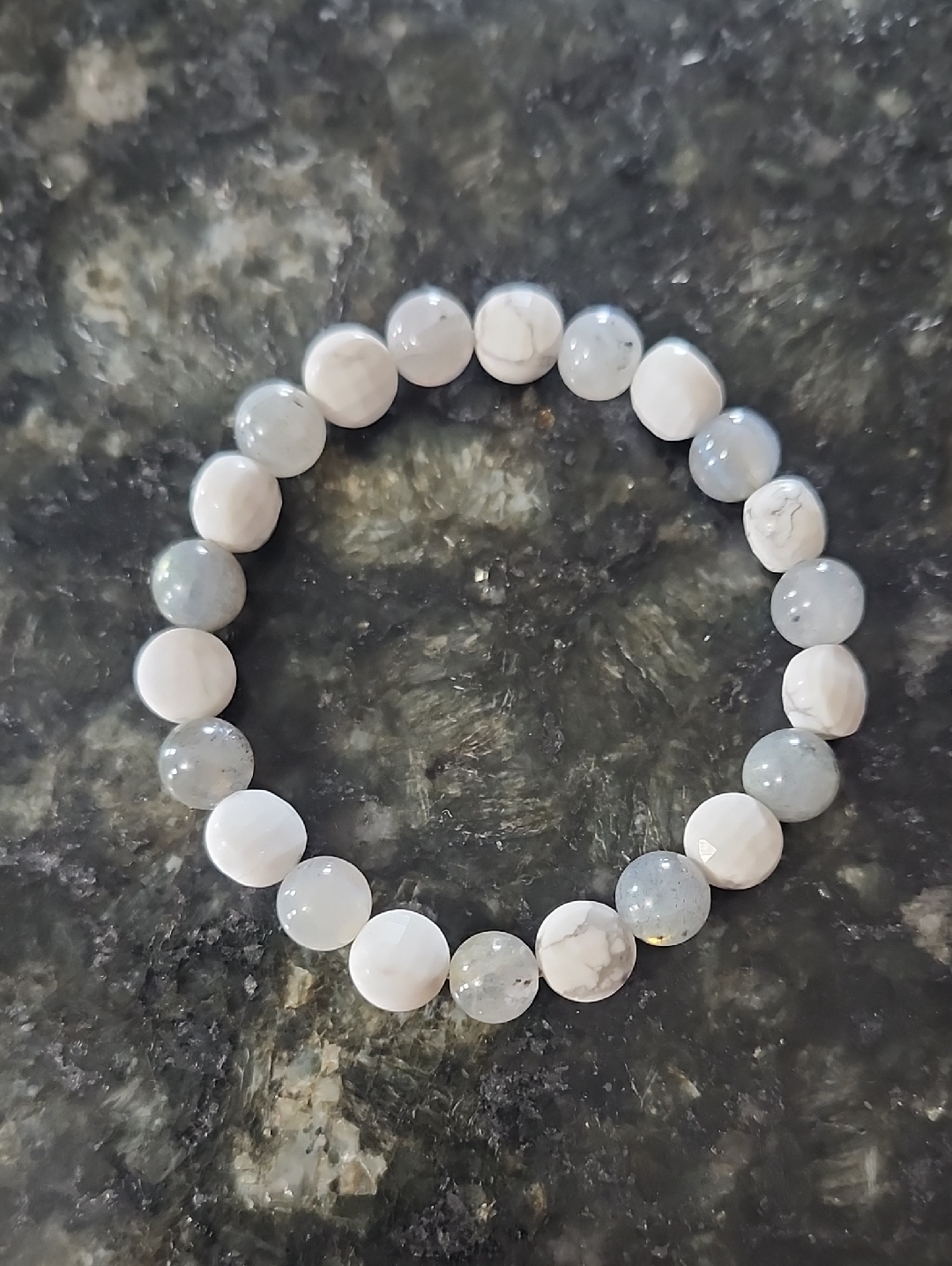 Handmade White Howlite And Gray Moonstone Beaded Bracelet
